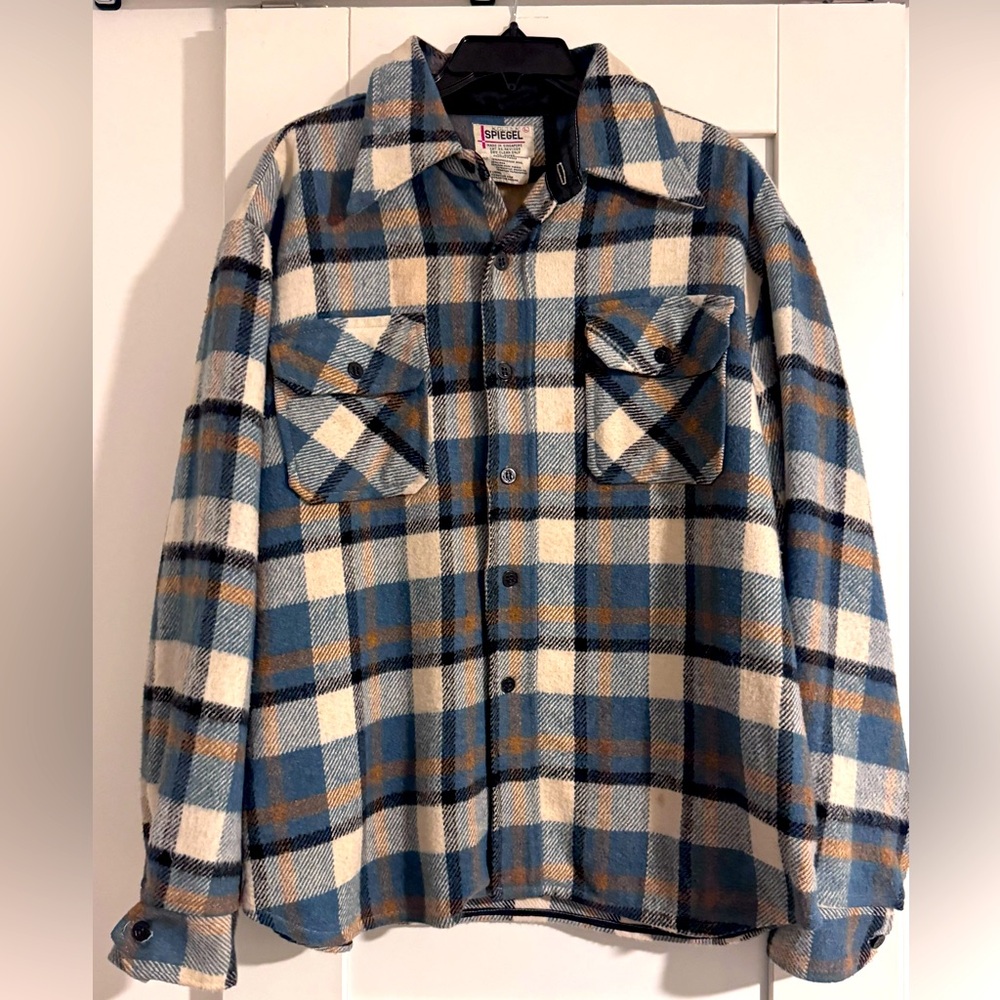 Vintage Spiegel Plaid Flannel Shirt Mens Size L Reprocessed Wool